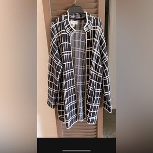 ‼️SALE‼️ELLE|Black and White Plaid Long Line open sweater|Sz L